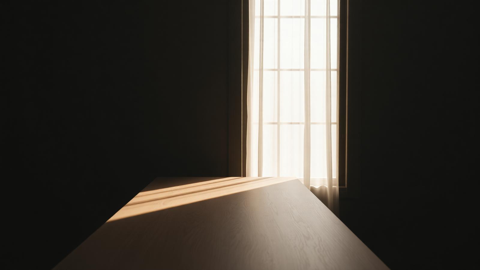 Morning light falling across a quiet wooden table at home